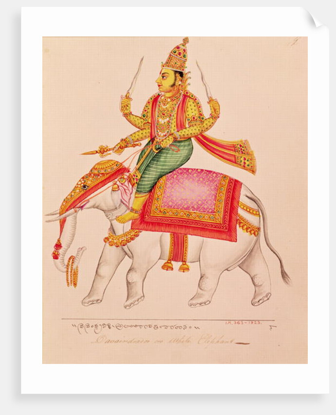 Indra, God of Storms, riding on an elephant, 1820-25 by Indian School