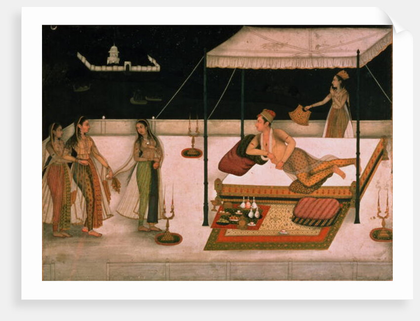 A Mughal prince receiving a lady at night, c.1680-90, Mughal by Unknown
