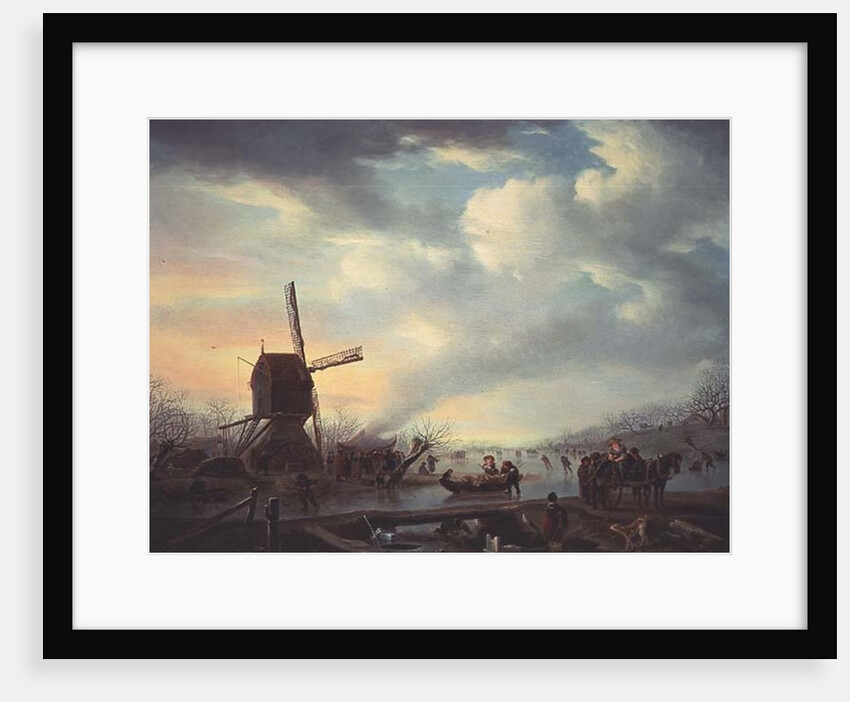 An Extensive Winter Landscape with Figures Skating by Andries Vermeulen