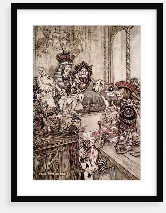 Knave before the King and Queen of Hearts, illustration to 'Alice's Adventures in Wonderland' by Lewis Carroll 1907 by Arthur Rackham