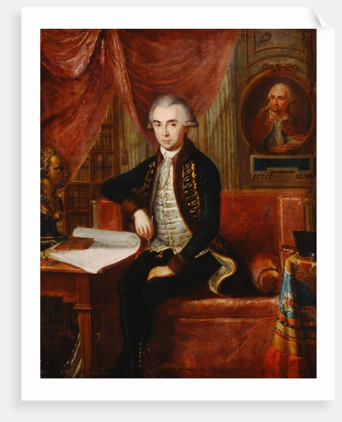 Portrait of Samuel Teleki with an oval portrait of Samuel Bruchental in the background by Janos Marton Stock