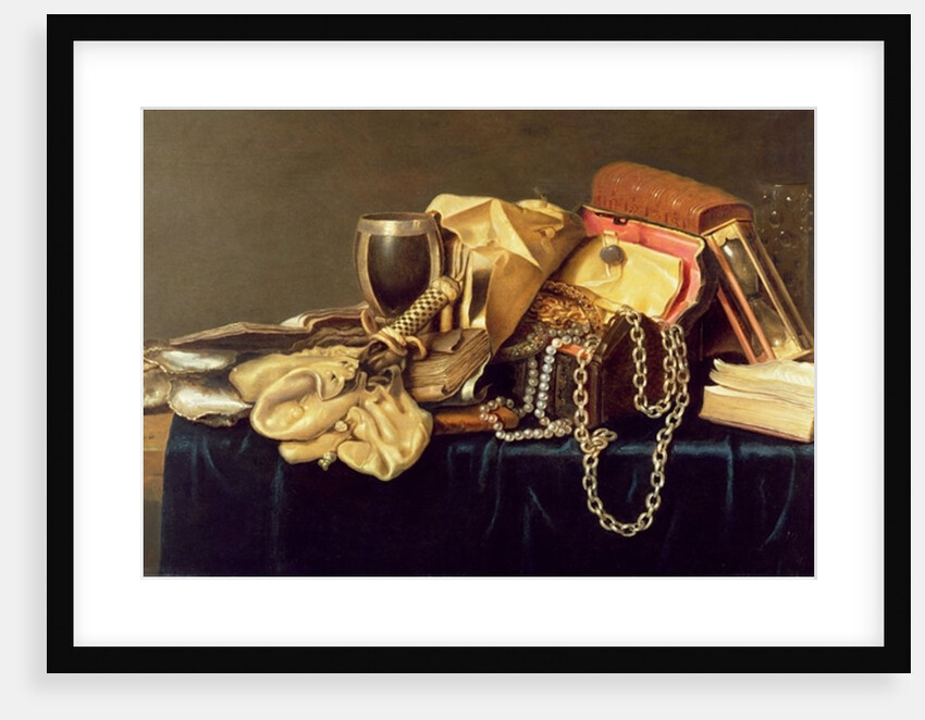 Still Life of a Jewellery Casket, Books and Oysters by Andries Vermeulen