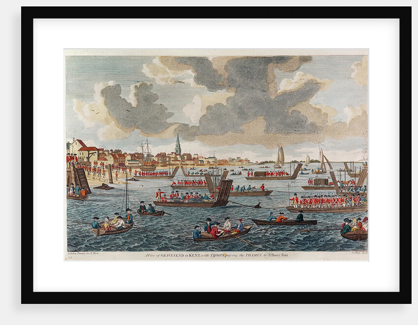 View of Gravesend with troops crossing the Thames to Tilbury Fort by English School