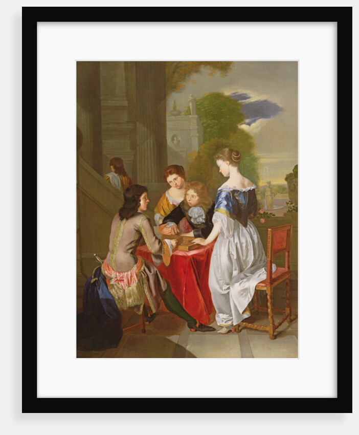 Elegant Company playing backgammon by Nicolaes Verkolje