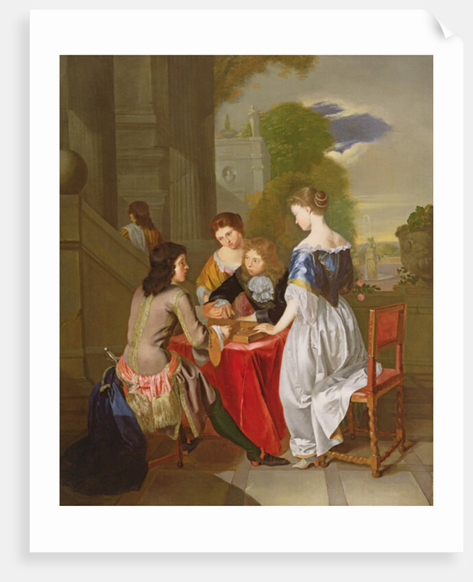 Elegant Company playing backgammon by Nicolaes Verkolje