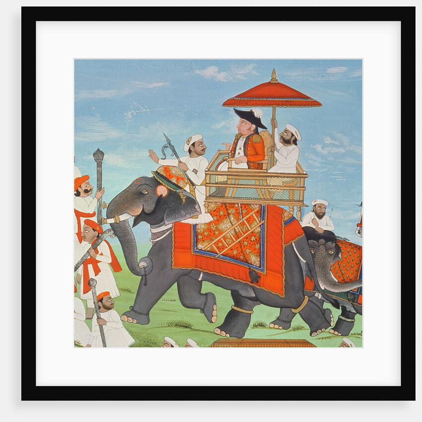 Colonel James Tod travelling by elephant through Rajasthan with his Cavalry and Sepoys by Indian School
