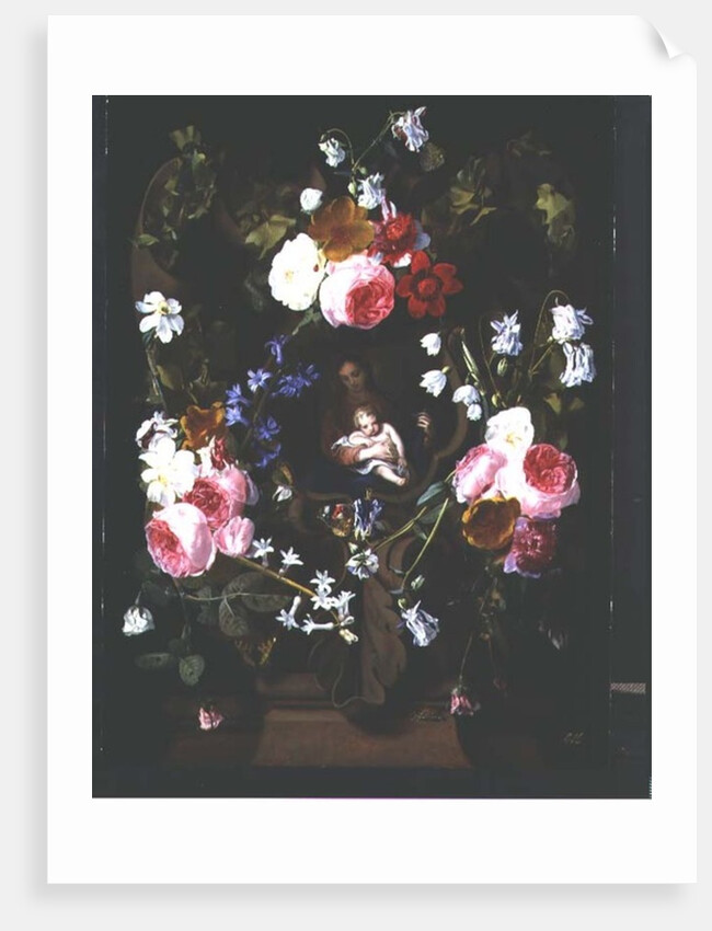 Madonna and Child Surrounded by a Garland of Flowers by Christiaan Luykx or Luycks