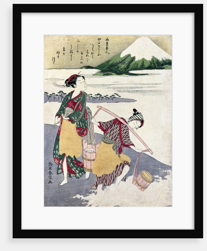 Salt Maidens on the Tago-no-ura Beach with Mt. Fuji Behind by Suzuki Harunobu