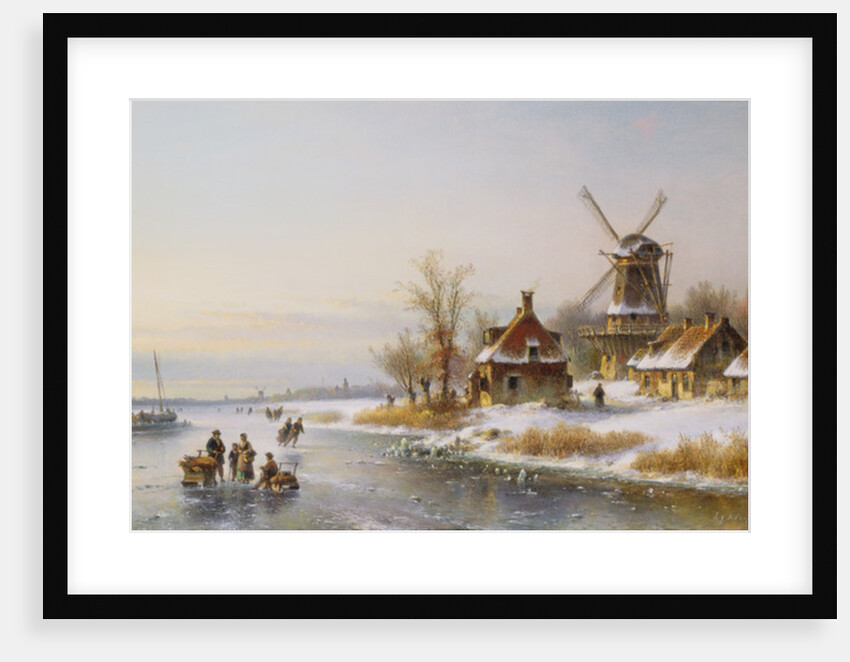 Windmill by a Frozen River by Laurens Johannes Kleijn