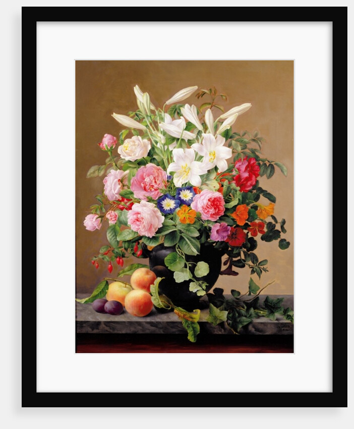 Still Life with Flowers and Fruit by V. Hoier