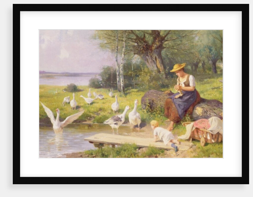 Mother and Child with Geese by Adolf Ernst Meissner