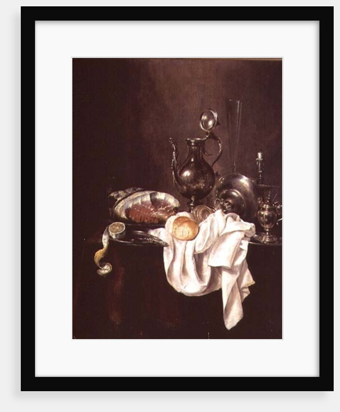 Still Life of Ham and Silver Plate by Willem Claesz. Heda
