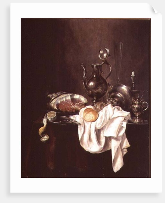 Still Life of Ham and Silver Plate by Willem Claesz. Heda