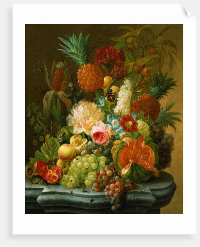 Still Life with a Melon and Grapes by Johannes Hendrick Fredriks