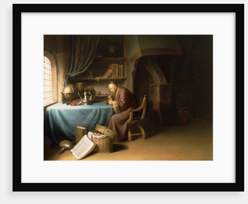 An Old Man Lighting his Pipe in a Study by Gerrit or Gerard Dou