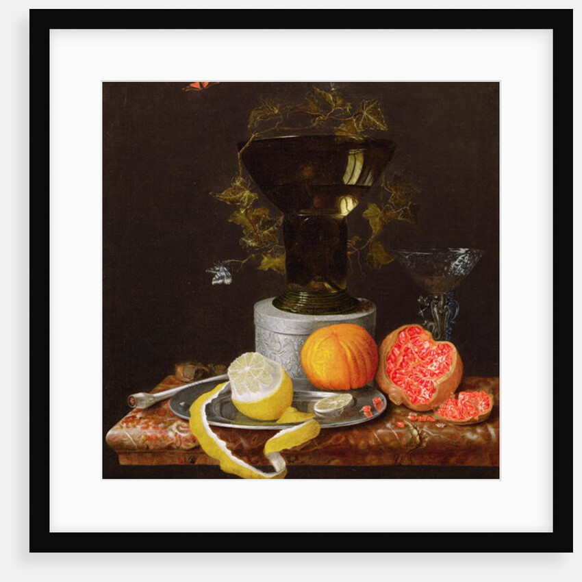 A Still Life with a Glass and Fruit on a Ledge by Wilhelm Ernst Wunder