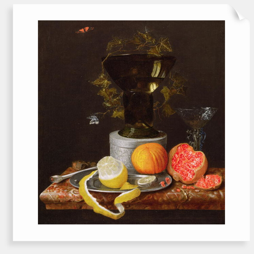 A Still Life with a Glass and Fruit on a Ledge by Wilhelm Ernst Wunder