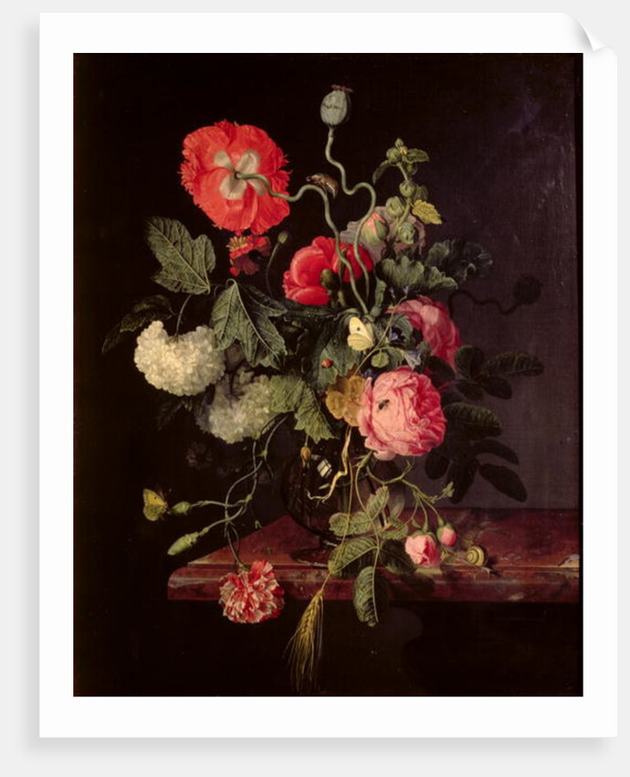 Flowers in a Glass Vase, 1667 by Jacob van Walscapelle