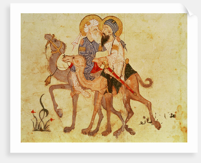Ms Ar 3929 f.122, Farewells of Abu-Zayd and Al-Harith before the return to Mecca by Persian School