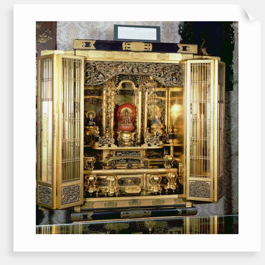 Butsudan shrine from a Daimyo's palace at Kyoto, contains a representation of a temple with graduated pagoda roof by School Japanese