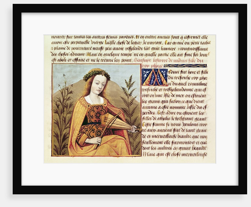 Fr 599 f.19 Woman playing a viol, from `Des Cleres et Nobles Femmes' by School French
