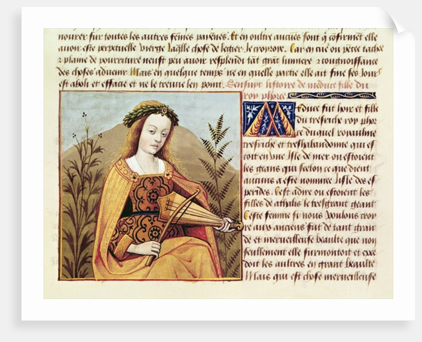 Fr 599 f.19 Woman playing a viol, from `Des Cleres et Nobles Femmes' by School French