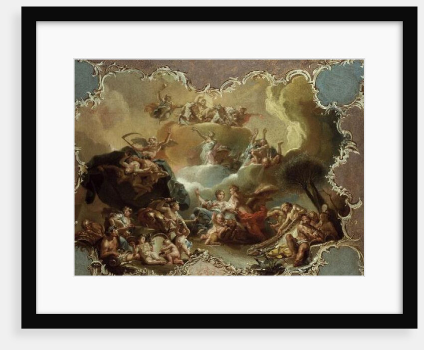 Modello for a ceiling decoration depicting Ceres with the fruits of the earth with Time overcoming Envy and Flora offering Flowers to Apollo by Martin Knoller