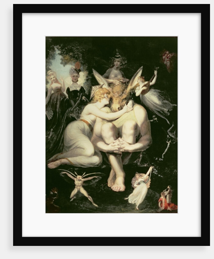 Titania Awakes, Surrounded by Attendant Fairies, clinging rapturously to Bottom, still wearing the Ass's Head, 1793-4 by Henry Fuseli