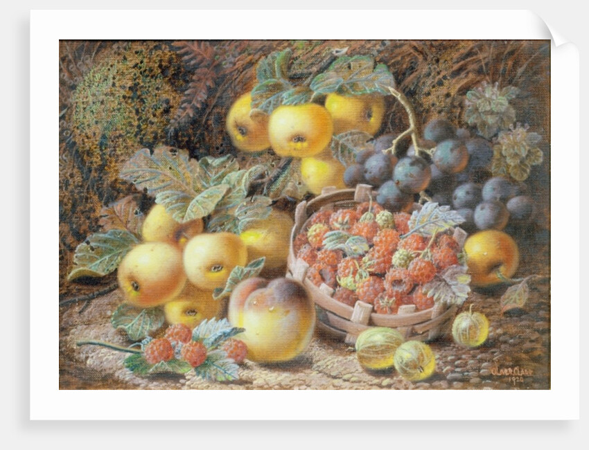 Still Life of Apples, Grapes, Raspberries, Gooseberries and Peach by Oliver Clare