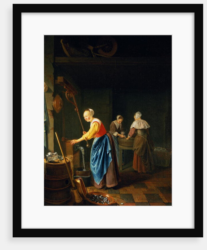 A Kitchen Scene with a Maid Drawing Water from a Well by Pieter van Slingelandt