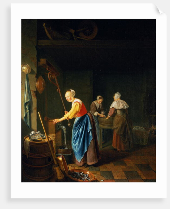 A Kitchen Scene with a Maid Drawing Water from a Well by Pieter van Slingelandt
