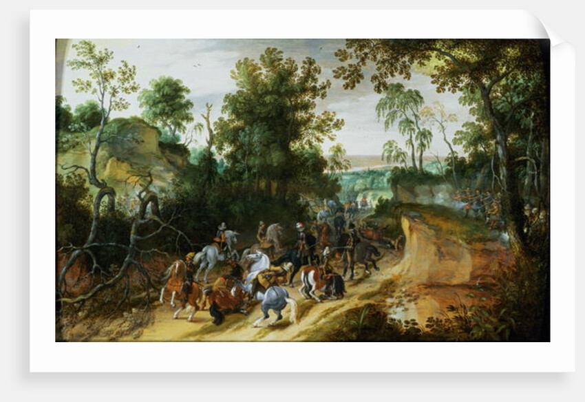 A Cavalry Column Ambushed on a Woodland path by Sebastian Vrancx