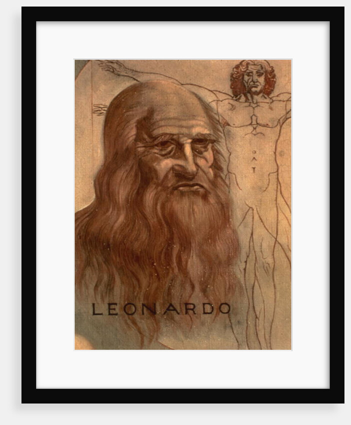 Portrait of Leonardo da Vinci with his`Vitruvian Man' by Anonymous