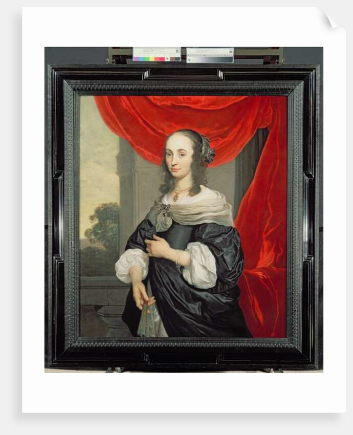 Portrait of a Lady, standing three-quarter length, holding a fan by Jacob or Jacques van Loo