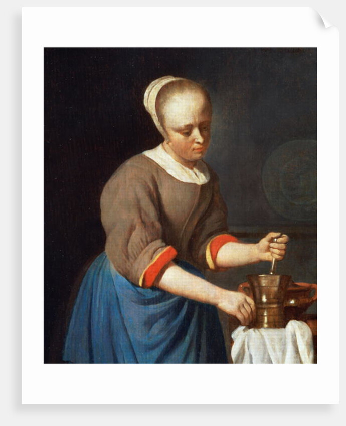 Young girl with a pestle and mortar by Gabriel Metsu