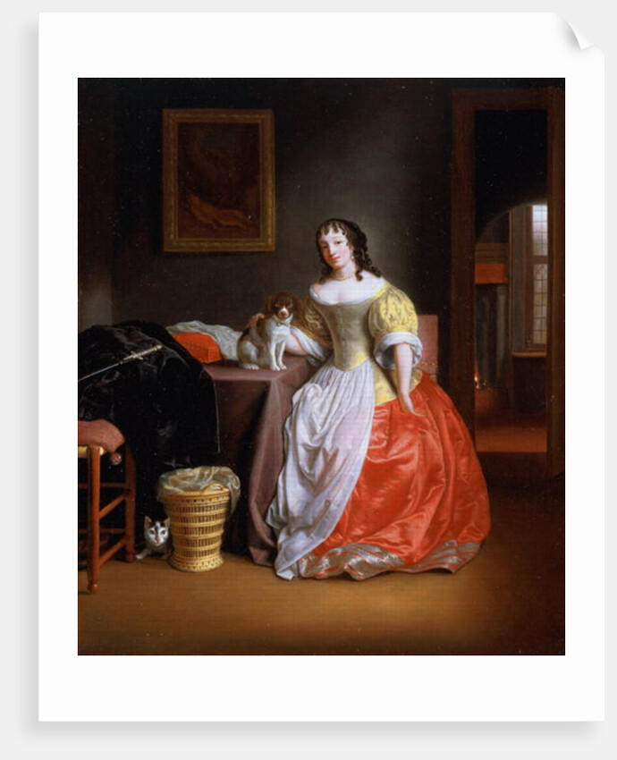 Lady in a yellow and red dress by Samuel van Hoogstraten