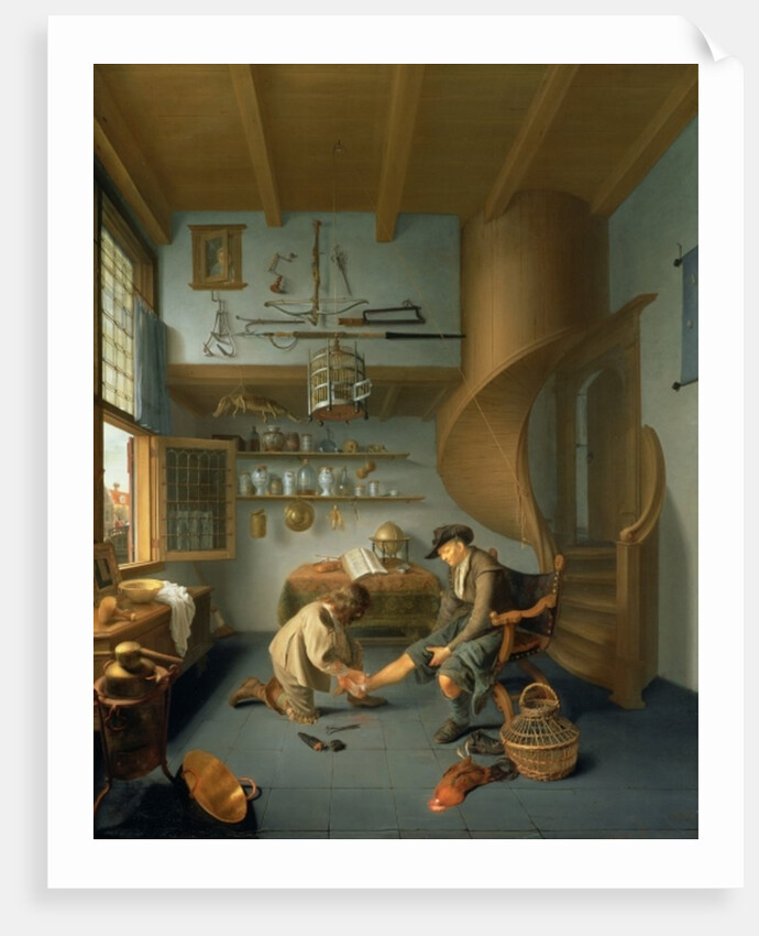 A Barber surgeon tending a peasant's foot, c.1650 by Issac Koedyck