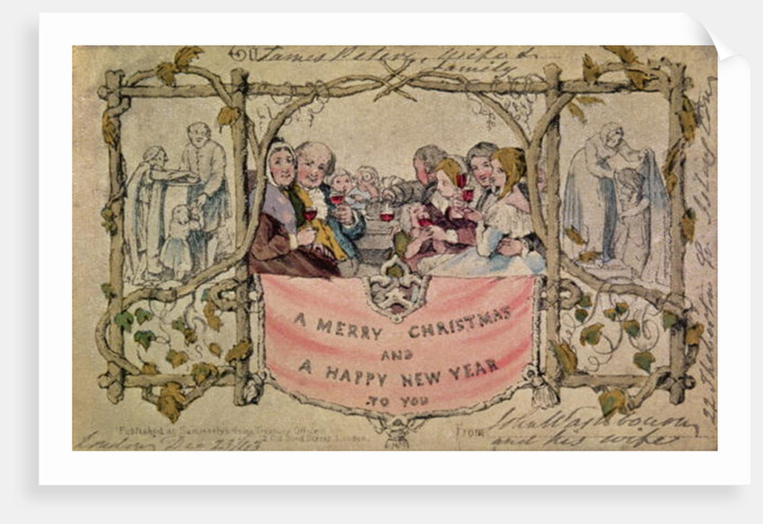 Christmas Card, example of the first known Christmas card being used, 1843 by John Callcott Horsley