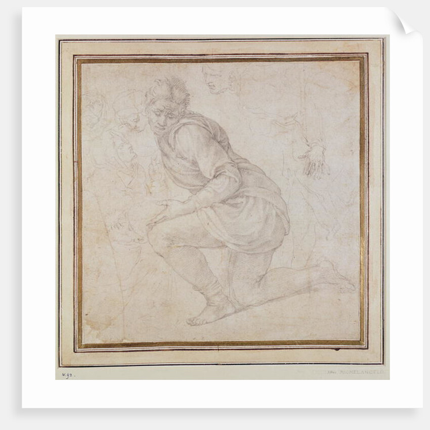 Inv. 5211-75 Fawkener Recto Kneeling man by Michelangelo Buonarroti