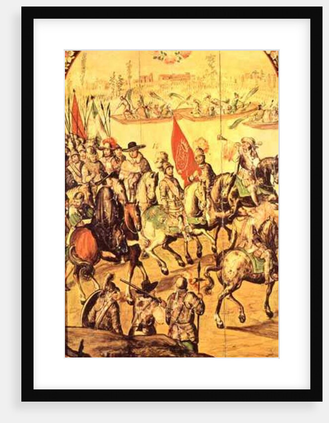 The encounter between Hernando Cortes and Montezuma 1698 by Miguel and Juan Gonzalez