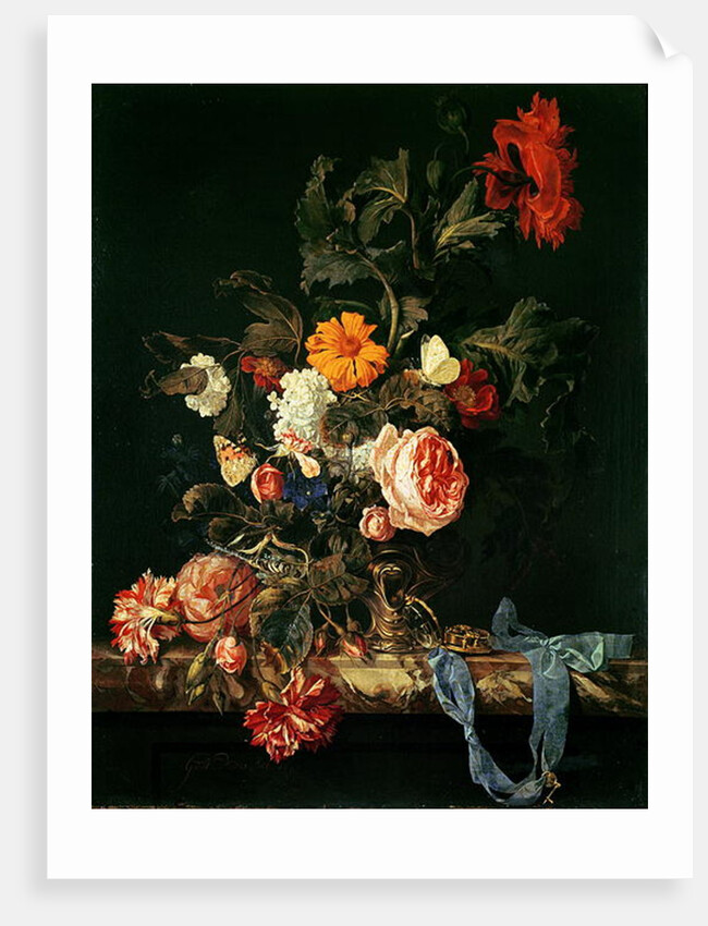 Flower Still Life with a Timepiece, 1663 by Willem van Aelst