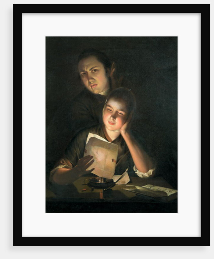 A Girl reading a letter by Candlelight, with a Young Man peering over her shoulder, c.1760-2 by Joseph Wright of Derby