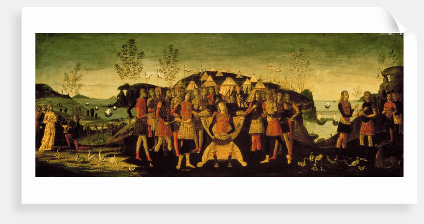 Scipio Africanus, Roman general, with the captive Numidian prince Sphax, whose wife Sophonisba, a Carthaginian noblewoman, stands to the left, c.1490 by Bernardino Fungai