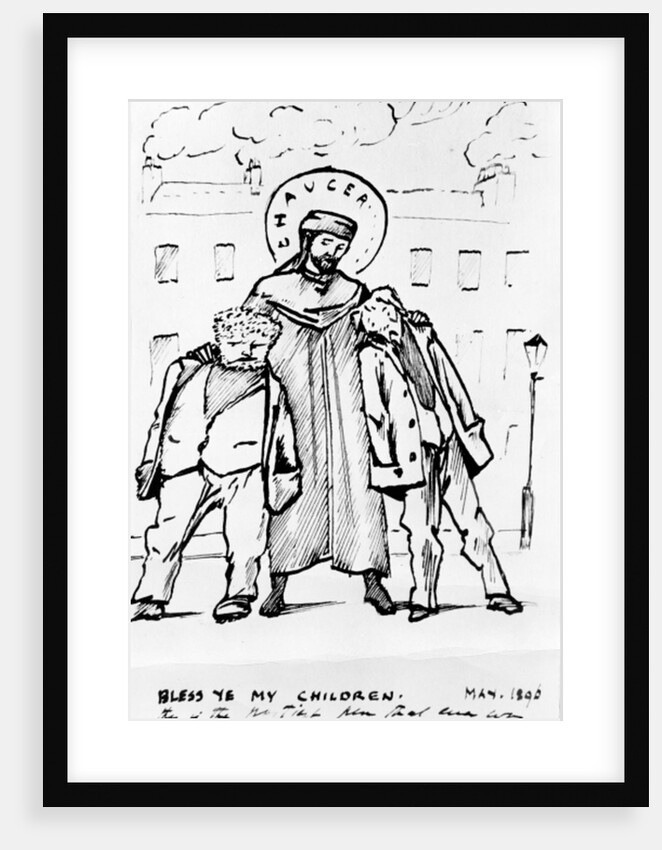 William Morris and Edward Burne-Jones being blessed by Chaucer, cartoon, 1896 by Edward Coley Burne-Jones