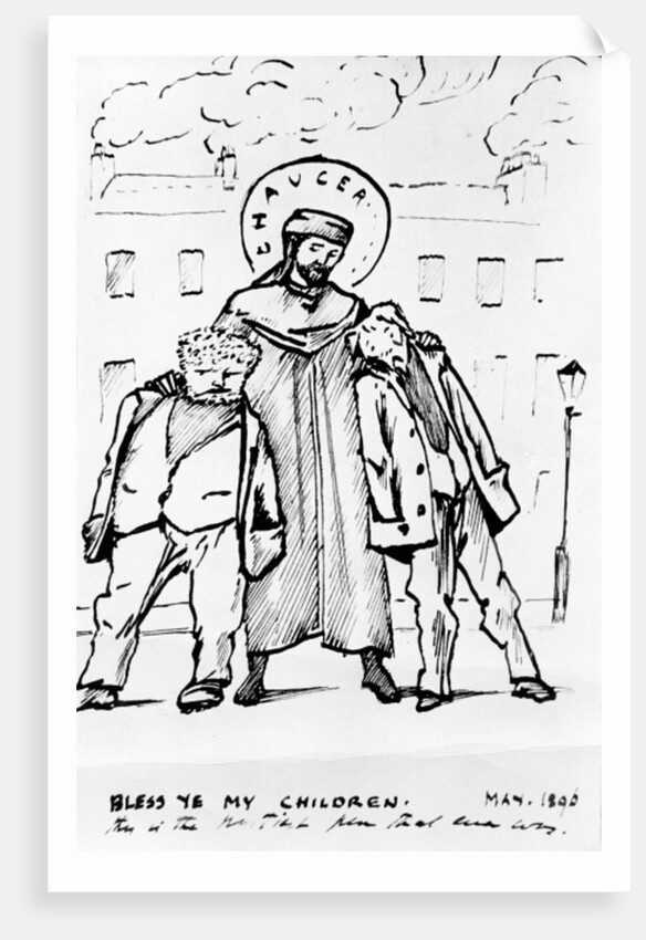 William Morris and Edward Burne-Jones being blessed by Chaucer, cartoon, 1896 by Edward Coley Burne-Jones