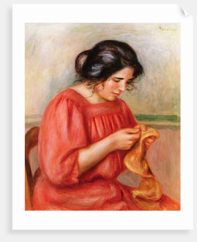 Gabrielle darning, 1908 by Pierre Auguste Renoir