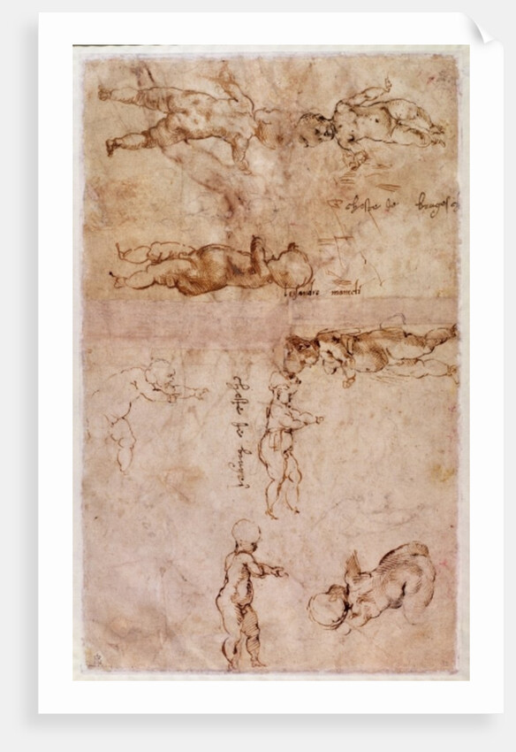 W.4v Page of sketches of babies or cherubs by Michelangelo Buonarroti