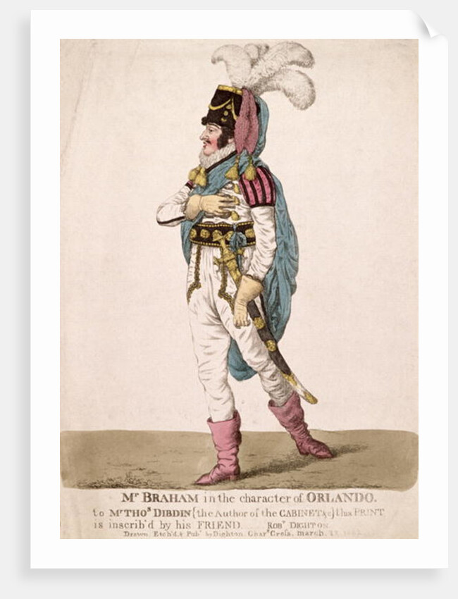 Mr. Braham in the character of Orlando from Shakespeare's 'As You Like It', pub. 1802 by Robert Dighton