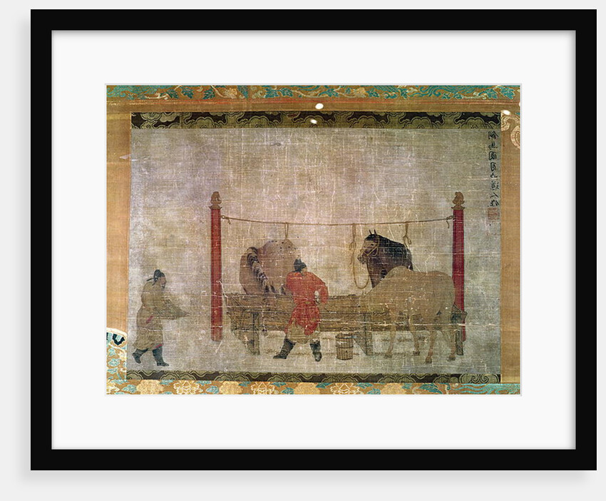 Hanging, depicting grooms feeding horses by Anonymous