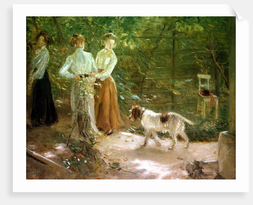 View of the artist's garden with his daughters, 1903 by Fritz von Uhde